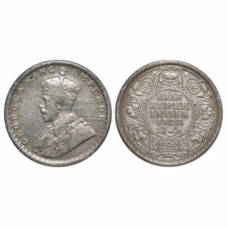 George V, Silver, Half Rupee, 1922, Calcutta Mint, No dot, Elephant. F. Prid 325. GK 1059.