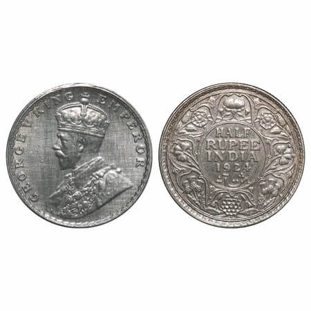 George V, Silver, Half Rupee, 1924, Bombay Mint, Dot, Elephant. F. Prid 346. GK 1064. Abou