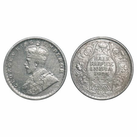 George V, Silver, Half Rupee, 1925, Calcutta Mint, No dot, Elephant. F. Prid 328. GK 1065.