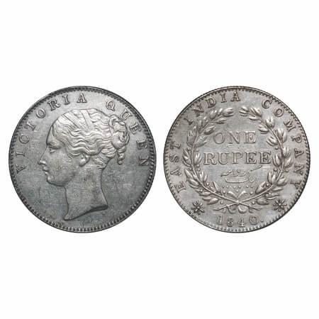 Victoria Queen, Silver, Rupee, 1840, CL, Madras Mint, A/IV, Big 'S' incused & 'V' raised, 