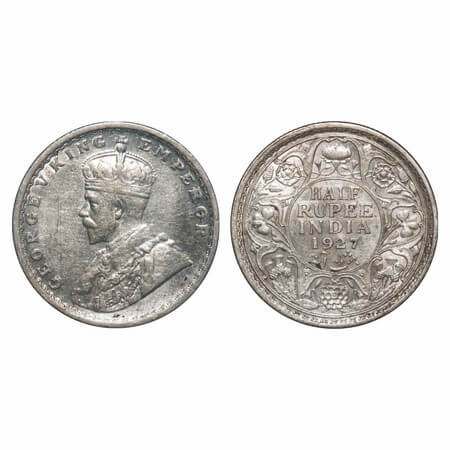 George V, Silver, Half Rupee, 1927, Calcutta Mint, No dot, Elephant. F. Prid 330. GK 1069.