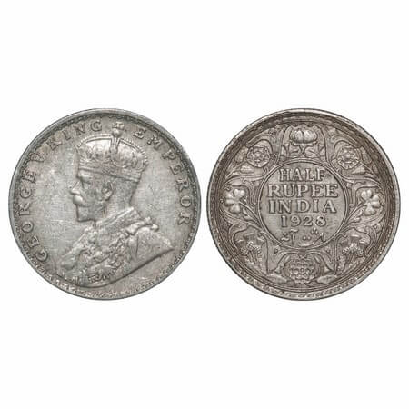 George V, Silver, Half Rupee, 1928, Bombay Mint, Dot, Elephant. F. Prid 349. GK 1070. Extr