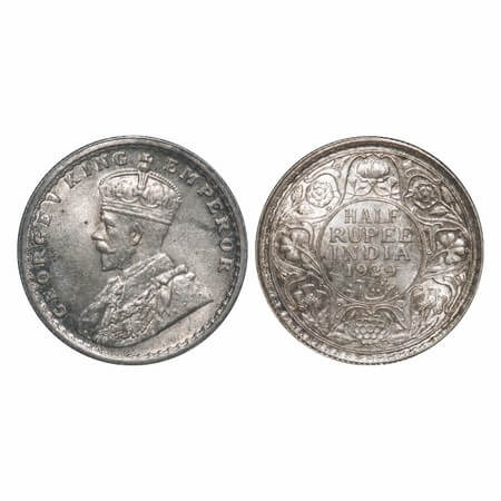 George V, Silver, Half Rupee, 1929, Calcutta Mint, No dot, Elephant. F. Prid 331. GK 1071.