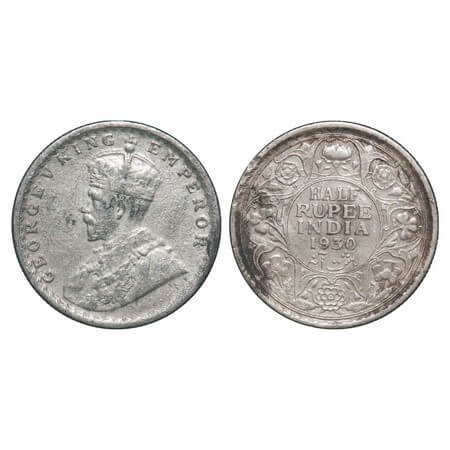 George V, Silver, Half Rupee, 1930, Calcutta Mint, No dot, Elephant. F. Prid 332. GK 1072.