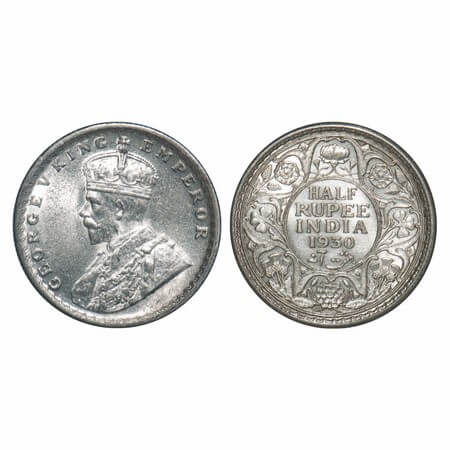 George V, Silver, Half Rupee, 1930, Calcutta Mint, No dot, Elephant. F. Prid 332. GK 1072.