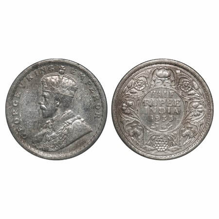 George V, Silver, Half Rupee, 1933, Calcutta Mint, No dot, Elephant. F. Prid 333. GK 1073.