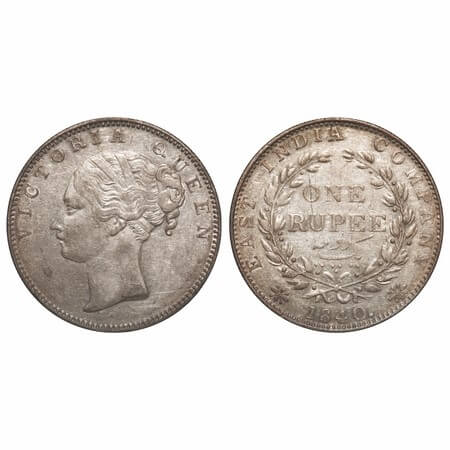 Victoria Queen, Silver, Rupee, 1840, CL, Madras Mint, A/IV, 'S' incused & 'V' raised, Engl