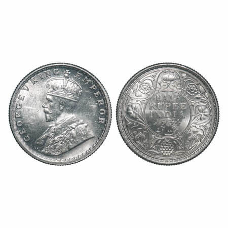 George V, Silver, Half Rupee, 1934, Calcutta Mint, No dot, Elephant. F. Prid 334. GK 1074.