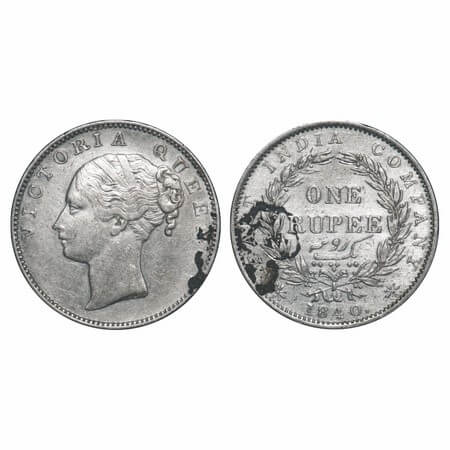 Victoria Queen, Silver, Rupee, 1840, CL, Madras Mint, B/VII, 'S' incused, English Head wit