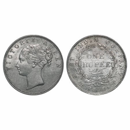 Victoria Queen, Silver, Rupee, 1840, CL, Bombay Mint, A/I(i), English Head, With Two leave