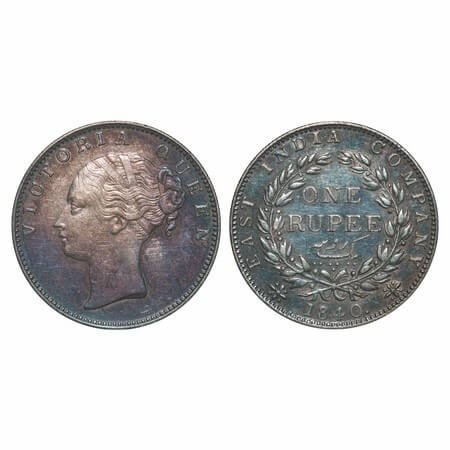 Victoria Queen, Silver, Rupee, 1840, CL, Bombay Mint, A/IV, English Head, With bud leaves 