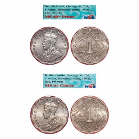George V, Copper-Nickel, 1 Anna, 1936, (2 slabs), 1) Bombay Mint, Dot, Small dot, 2) Bomba