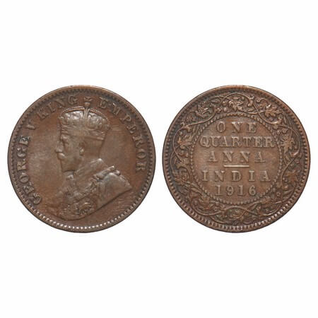 George V, Bronze, Quarter Anna, 1916, Calcutta Mint, No dot, Elephant. F. Prid 661. GK 117