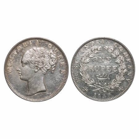 Victoria Queen, Silver, Rupee, 1840, CL, Bombay Mint, A/IV, English Head, With bud leaves 