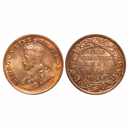 George V, Bronze, Quarter Anna, 1924, Bombay Mint, Dot, Elephant Type. F. Prid 677. GK 118