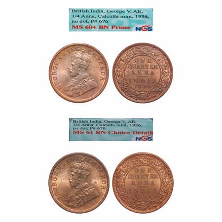 George V, Bronze, Quarter Anna, 1936, (2 slabs), Calcutta Mint, No dot, Elephant type. F. 