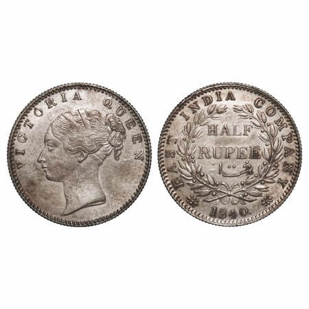 Victoria Queen, Silver, Half Rupee, 1840, CL, Calcutta Mint, A/I, English Head, Fuller fac