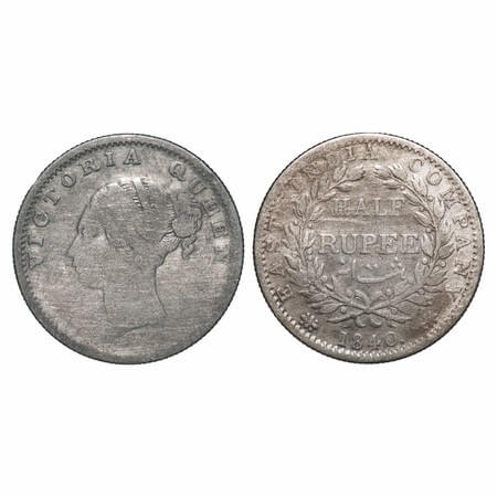 Victoria Queen, Silver, Half Rupee, 1840, CL, Calcutta Mint, B/I, Indian Head, With smalle