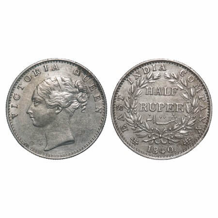Victoria Queen, Silver, Half Rupee, 1840, CL, Madras Mint, A/I, English Head, With fuller 