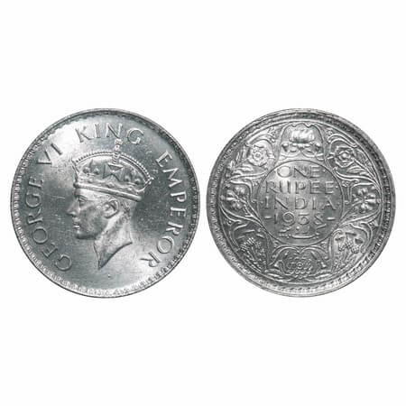 George VI, Silver, Rupee, 1938, Bombay Mint, A/I, No dot, Milled edge. F. Prid 233. GK 125