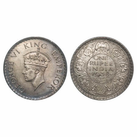 George VI, Silver, Rupee, 1938, Bombay Mint, A/I, Dot, Milled edge. F. Prid 234. GK 1255. 