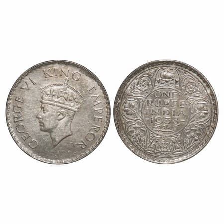 George VI, Silver, Rupee, 1938, Bombay Mint, A/I, Dot Milled edge. F. Prid 234. GK 1255. A