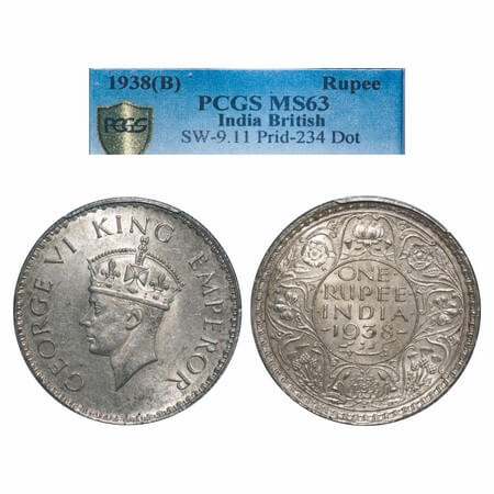George VI, Silver Rupee, 1938, Bombay Mint, A/I, Dot, Milled edge. F. Prid 234. GK 1255. P