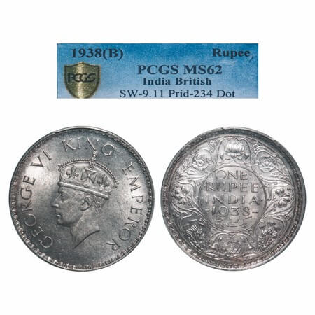 George VI, Silver Rupee, 1938, Bombay Mint, A/I, Dot, Milled edge. F. Prid 234. GK 1255. P