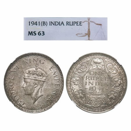 George VI, Silver, Rupee, 1941, Bombay Mint, A(a)/I, Dot, Security edge, Rev border teeth 