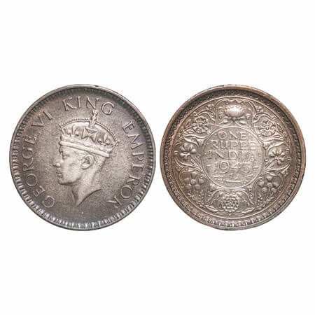 George VI, Silver, Rupee, 1943, Bombay Mint, A(b)/III, Diamond, Security edge, Large 3, La
