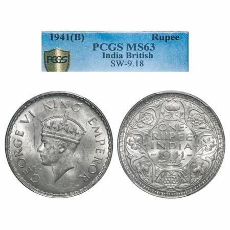 George VI, Half Silver, Rupee, 1941, Bombay Mint, A(a)/I, Dot, Security edge, Rev border t