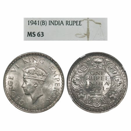 George VI, Half Silver, Rupee, 1941, Bombay Mint, A(a)/I, Dot, Security edge, Rev border t