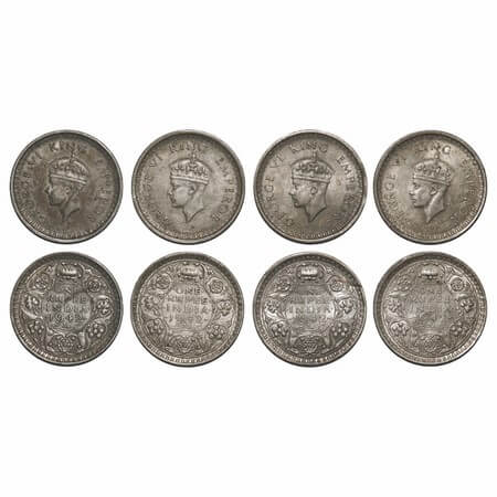 George VI, Half Silver, Rupee, (4 coins), 1942, Bombay Mint, B(a)/II, Diamond, Security ed