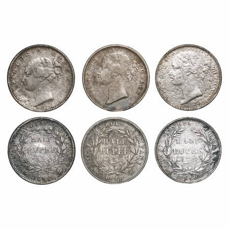Victoria Queen, Silver, Half Rupee, (3 coins), 1840, 1) CL, Bombay Mint, A/I, English Head