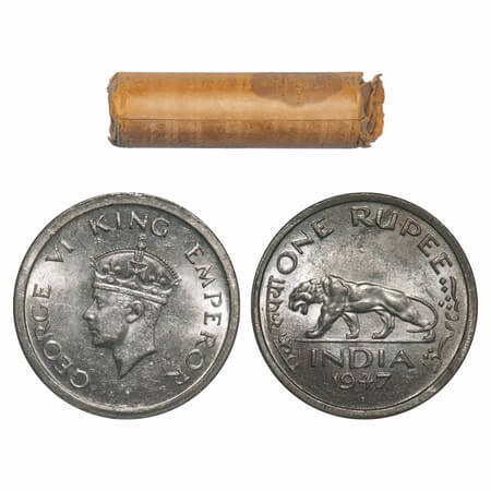 George VI, Nickel, Rupee, (Roll of 20 coins), 1947, Bombay Mint, E/IV, Diamond, Security e