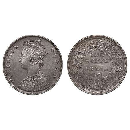 Victoria Queen, Silver, Rupee, 1862, Madras Mint, B/II, With enclosed frame effect & w/o r