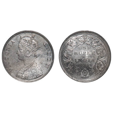 Victoria Queen, Silver, Rupee, 1862, Bombay Mint, B/II/1/0. F. Prid 69. GK 286. About Unci