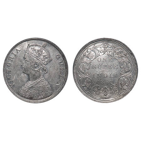 Victoria Queen, Silver, Rupee, 1862, Bombay Mint, B/II/1/0. F. Prid 69. GK 286. Uncirculat