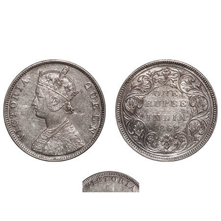 Victoria Queen, Silver, Rupee, 1862, Bombay Mint, B/II/2/0, Two dots arranged are at equid