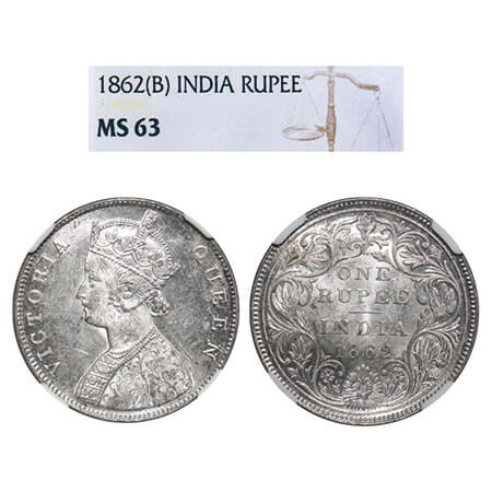 Victoria Queen, Silver, Rupee, 1862, Bombay Mint, B/II/2/0. F. Prid 71. GK 287. NGC Slabbe