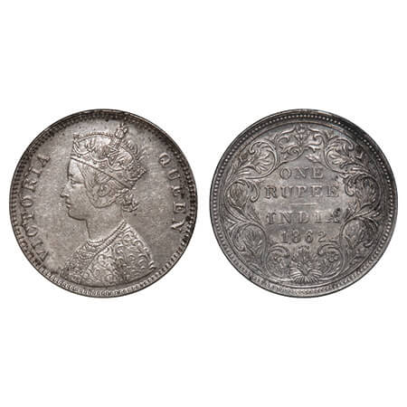 Victoria Queen, Silver, Rupee, 1862, Bombay Mint, A/II/0/4, w/o initial 'J', Die crack on 