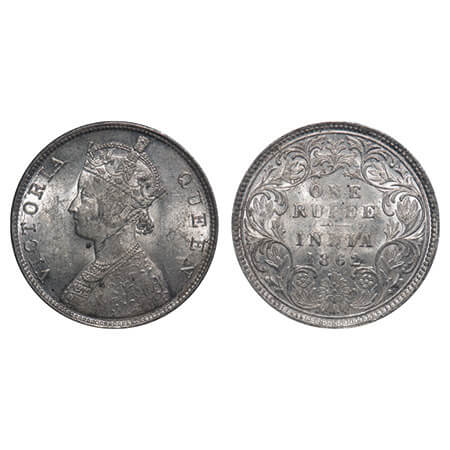 Victoria Queen, Silver, Rupee, 1862, Bombay Mint, B/I/0/4, Multiple die cracks on Obv. F. 