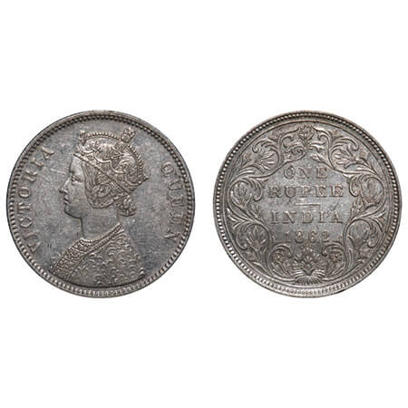 Victoria Queen, Silver, Rupee, 1862, Bombay Mint, A/II/0/5, Broken 'D' in India, w/o initi