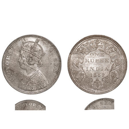 Victoria Queen, Silver, Rupee, 1862, Bombay Mint, A/II/0/6, Complete 'D' in India, w/o ini