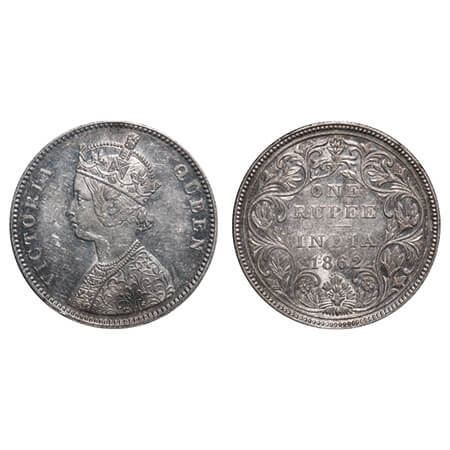 Victoria Queen, Silver, Rupee, 1862, Bombay Mint, A/II/0/6, Complete 'D' in India, w/o ini