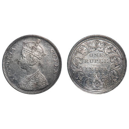 Victoria Queen, Silver, Rupee, 1862, Bombay Mint, A/II/0/6, w/o bottom stroke of numeral 1