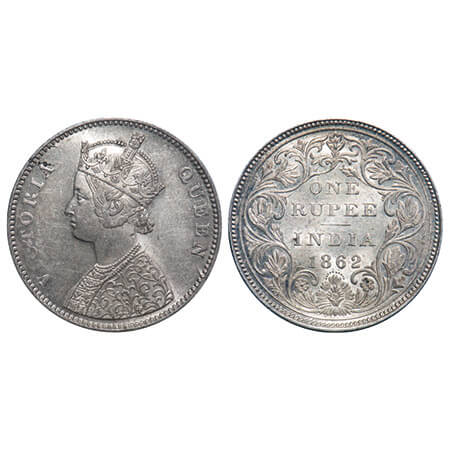 Victoria Queen, Silver, Rupee, 1862, Bombay Mint, A/II/0/10, w/o initial 'J', Die crack on