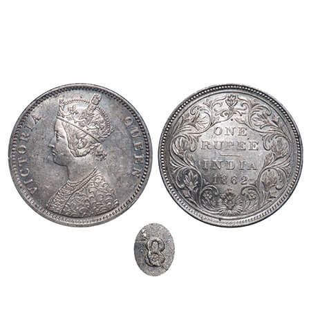 Victoria Queen, Silver, Rupee, 1862, A/II/1/2, With initial 'J', Mechanical die doubling o