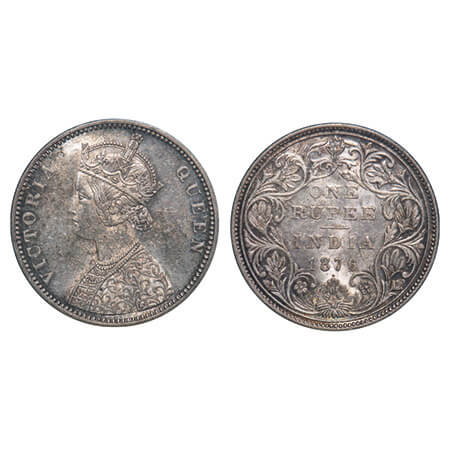 Victoria Queen, Silver, Rupee, 1876, Bombay Mint, A2/II, Dot. F. Prid 147. GK 430. Uncircu