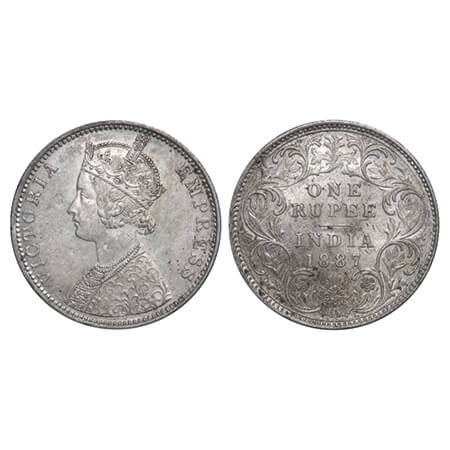 Victoria Empress, Silver, Rupee, 1887, Bombay Mint, C2/I(ii), 'B' incused, B incused inver